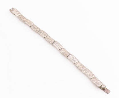 925 Sterling Silver Vintage Bracelet MEXICO Hammered Segment Link Chain  BT11414