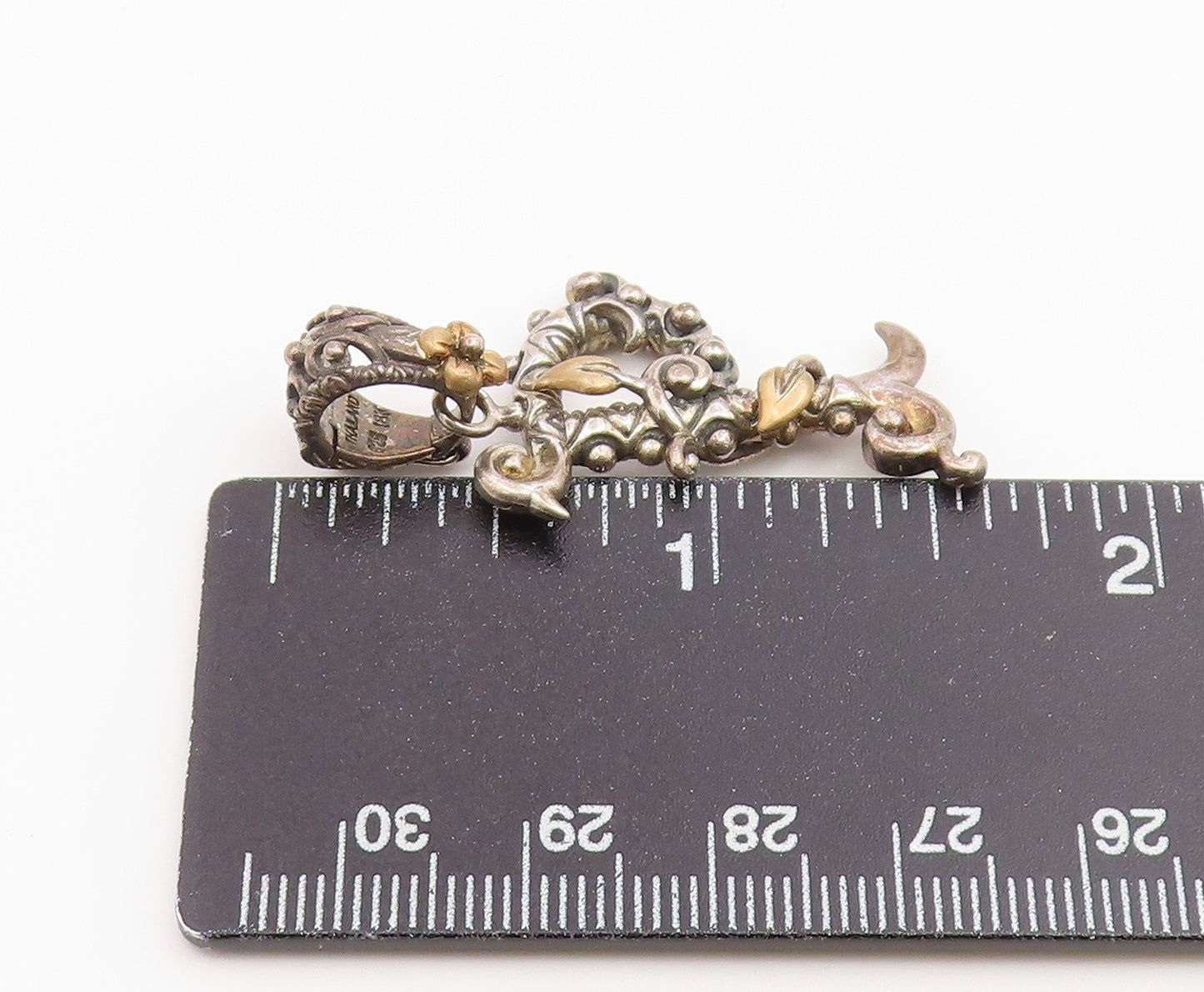 18K Gold & 925 Sterling Silver Vintage Pendant BIXBY Letter P Vine Leaf  PT26509