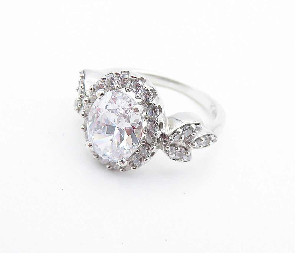 KERMIT 925 Silver  Cubic Zirconia Solitaire With Accents Ring Sz 6  RG7062
