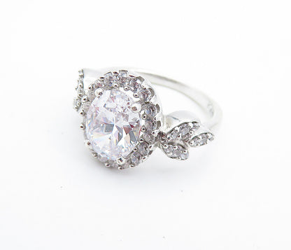 KERMIT 925 Silver  Cubic Zirconia Solitaire With Accents Ring Sz 6  RG7062