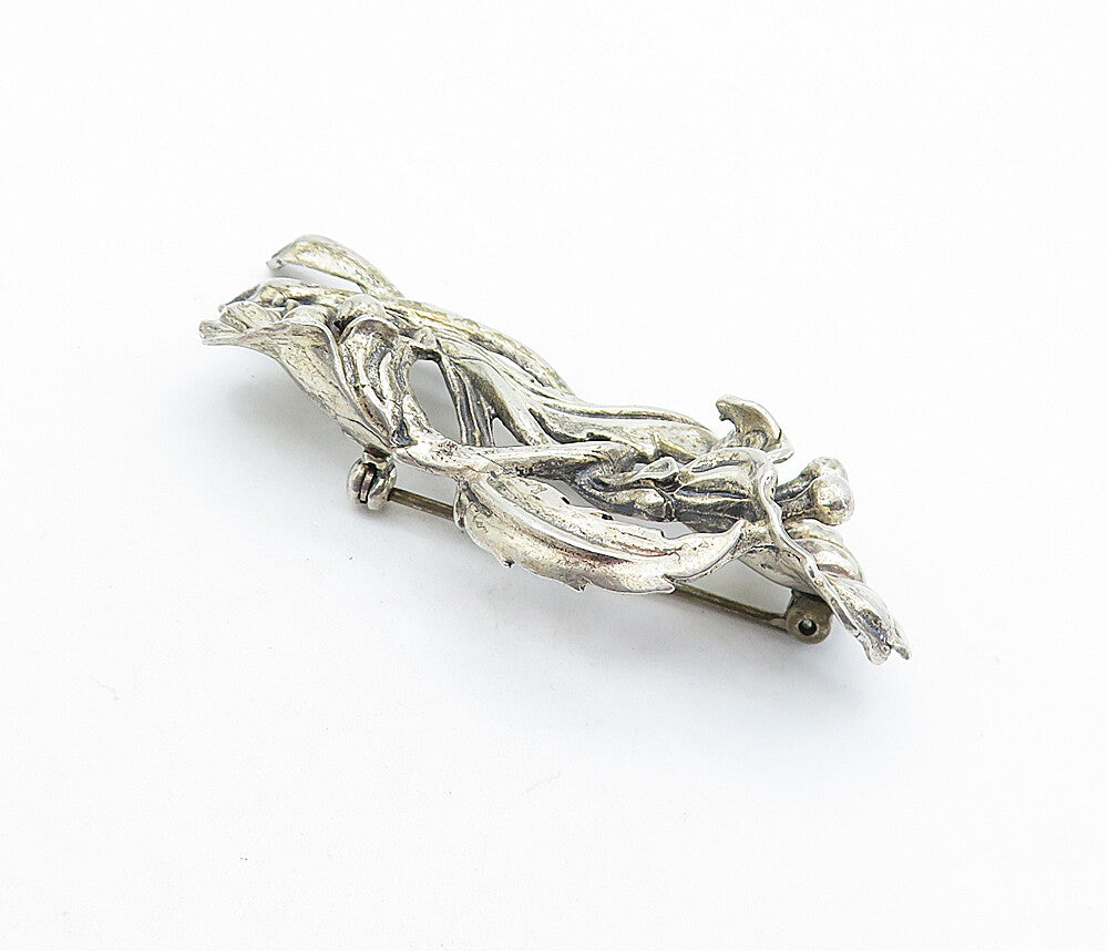 JEWEL ART 925 Sterling Silver  Vintage Sculpted Floral Vine Brooch Pin  BP2359