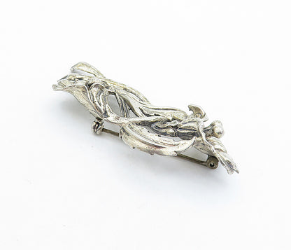 JEWEL ART 925 Sterling Silver  Vintage Sculpted Floral Vine Brooch Pin  BP2359