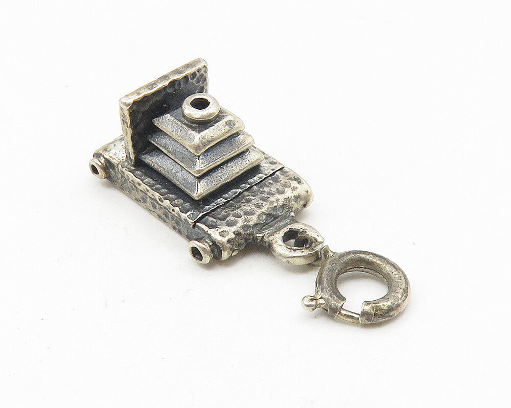 925 Sterling Silver  Vintage Dark Tone Hammered Pyramid Design Pendant  PT8883