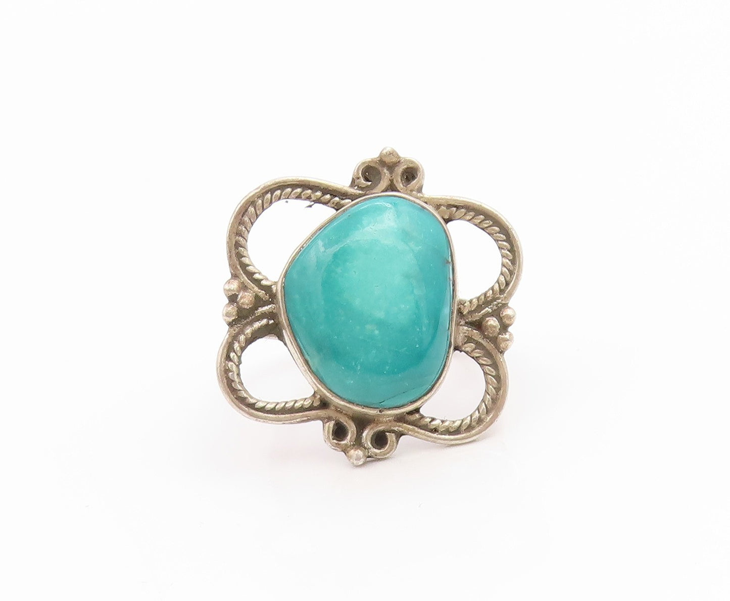 925 Sterling Silver Vintage Ring Cabochon Turquoise Statement Band Sz 9 RG35574