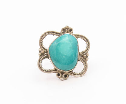 925 Sterling Silver Vintage Ring Cabochon Turquoise Statement Band Sz 9 RG35574