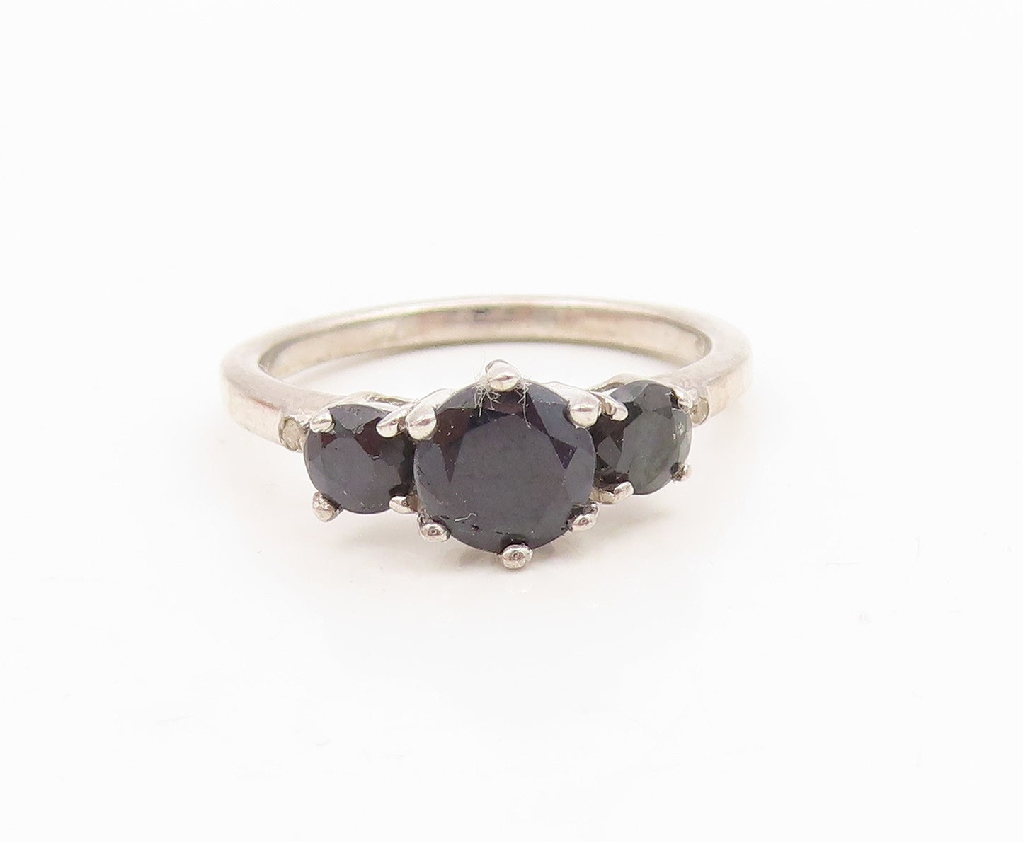 925 Sterling Silver Vintage Ring Elegant Three Stone Onyx Band  Sz 6.5  RG36160