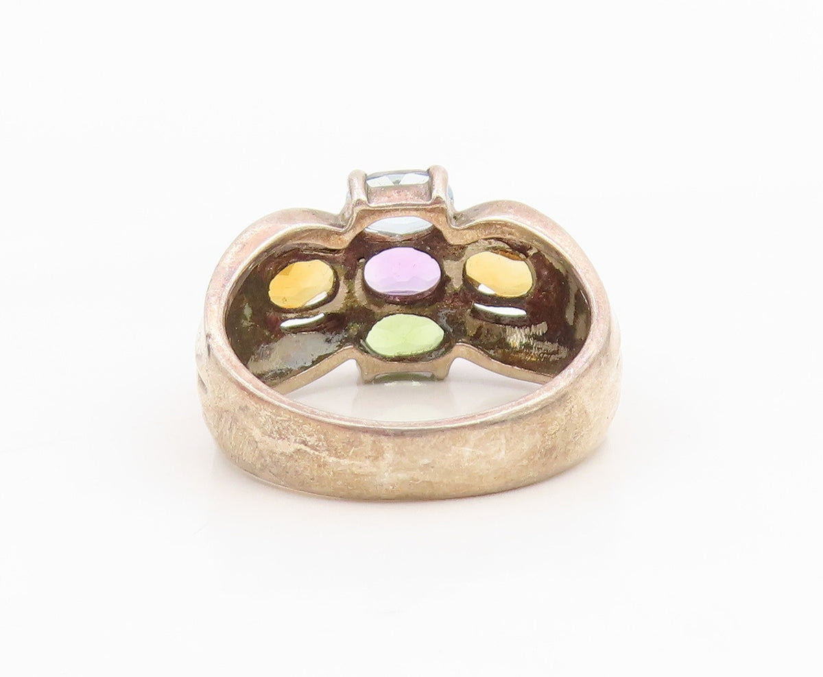 925 Sterling Silver Vintage Ring Multi Gemstone Cluster Band  Sz 8  RG34989
