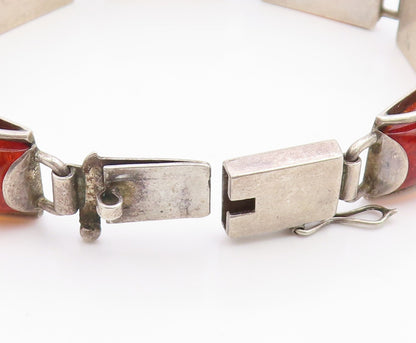 925 Sterling Silver Vintage Bracelet Classic Honey Amber Geometric Link  BT11851