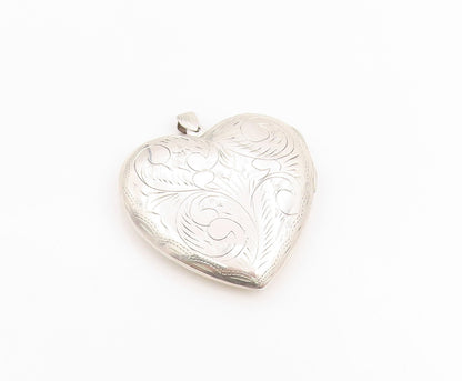 925 Sterling Silver Vintage Pendant Etched Large Floral Love Heart OPENS PT25193