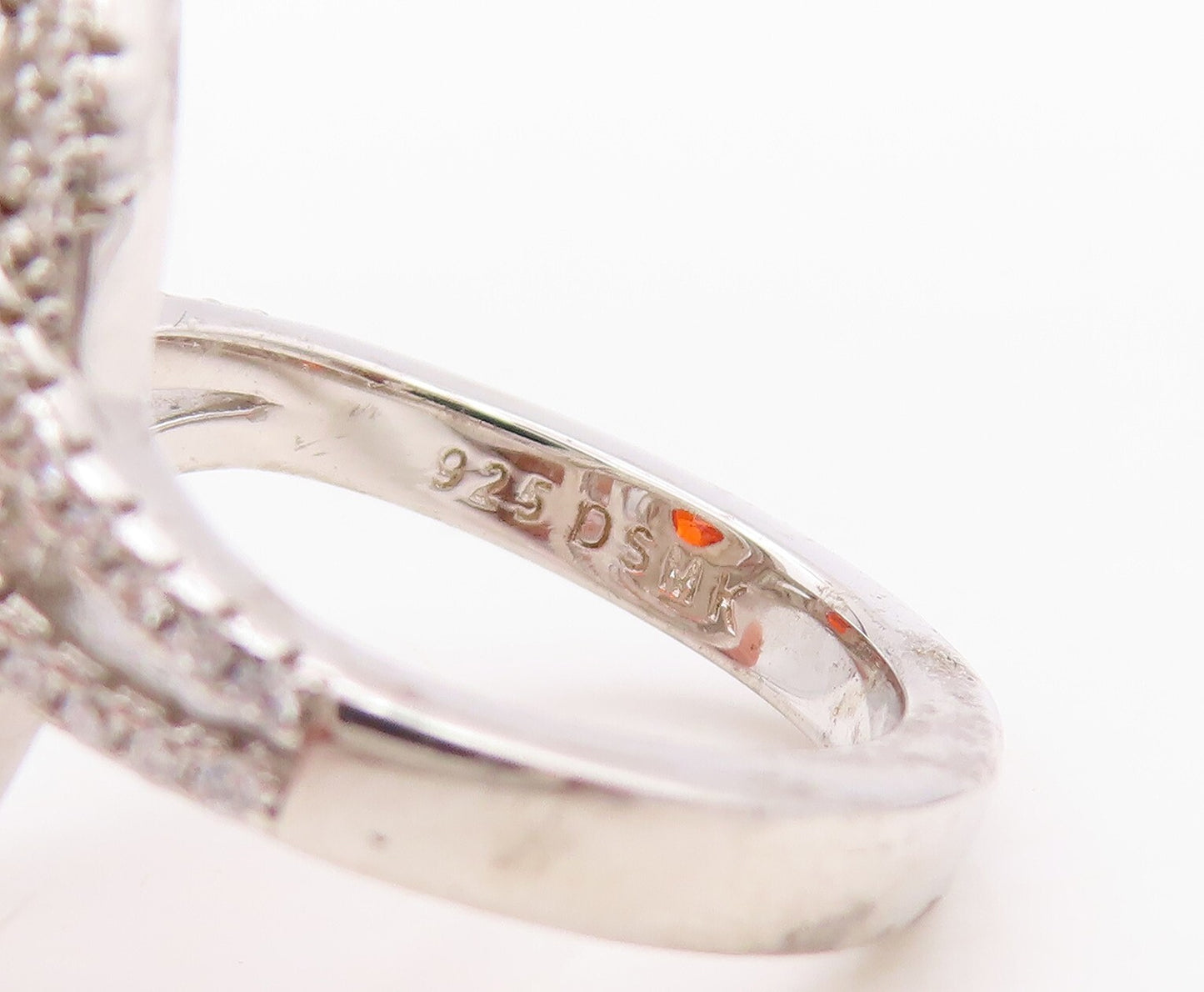 925 Sterling Silver Vintage Ring Designer Cutout Orange & White CZ Sz 7  RG30030