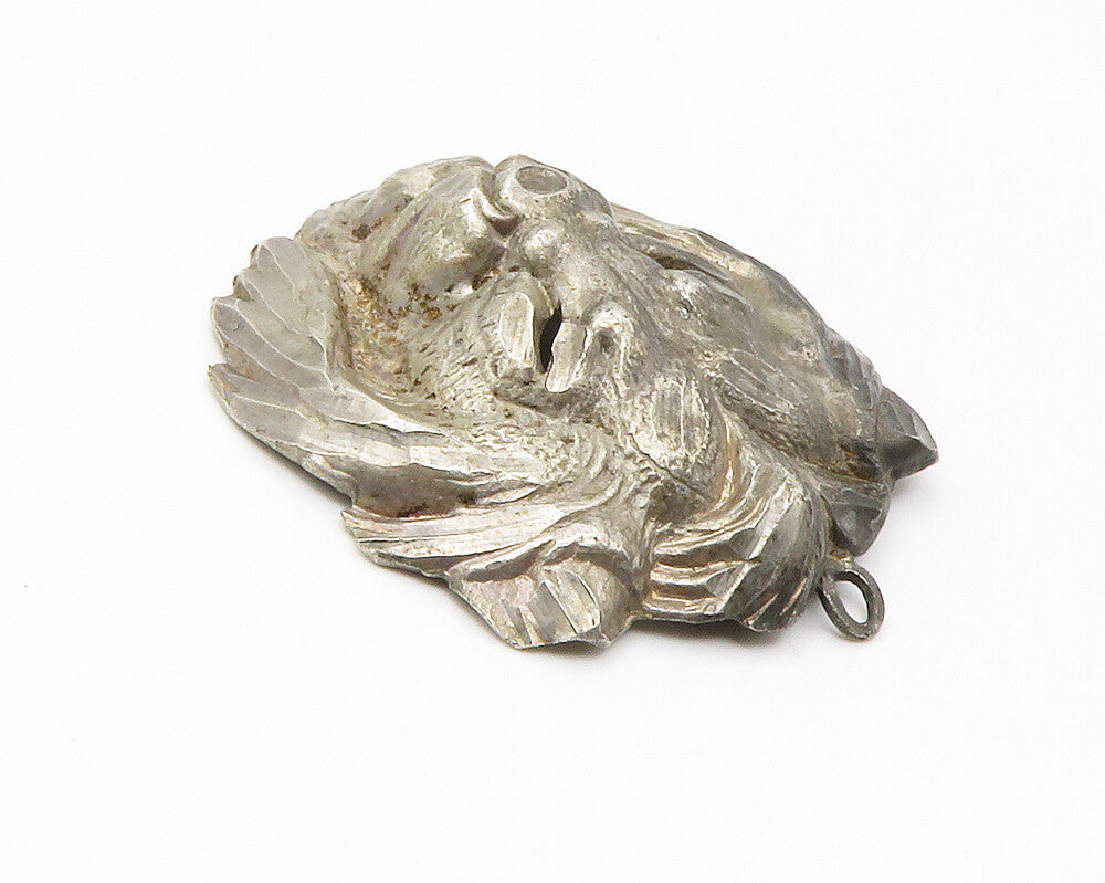 925 Sterling Silver  Vintage Modernist Lion's Head Dark Tone Pendant  PT11137