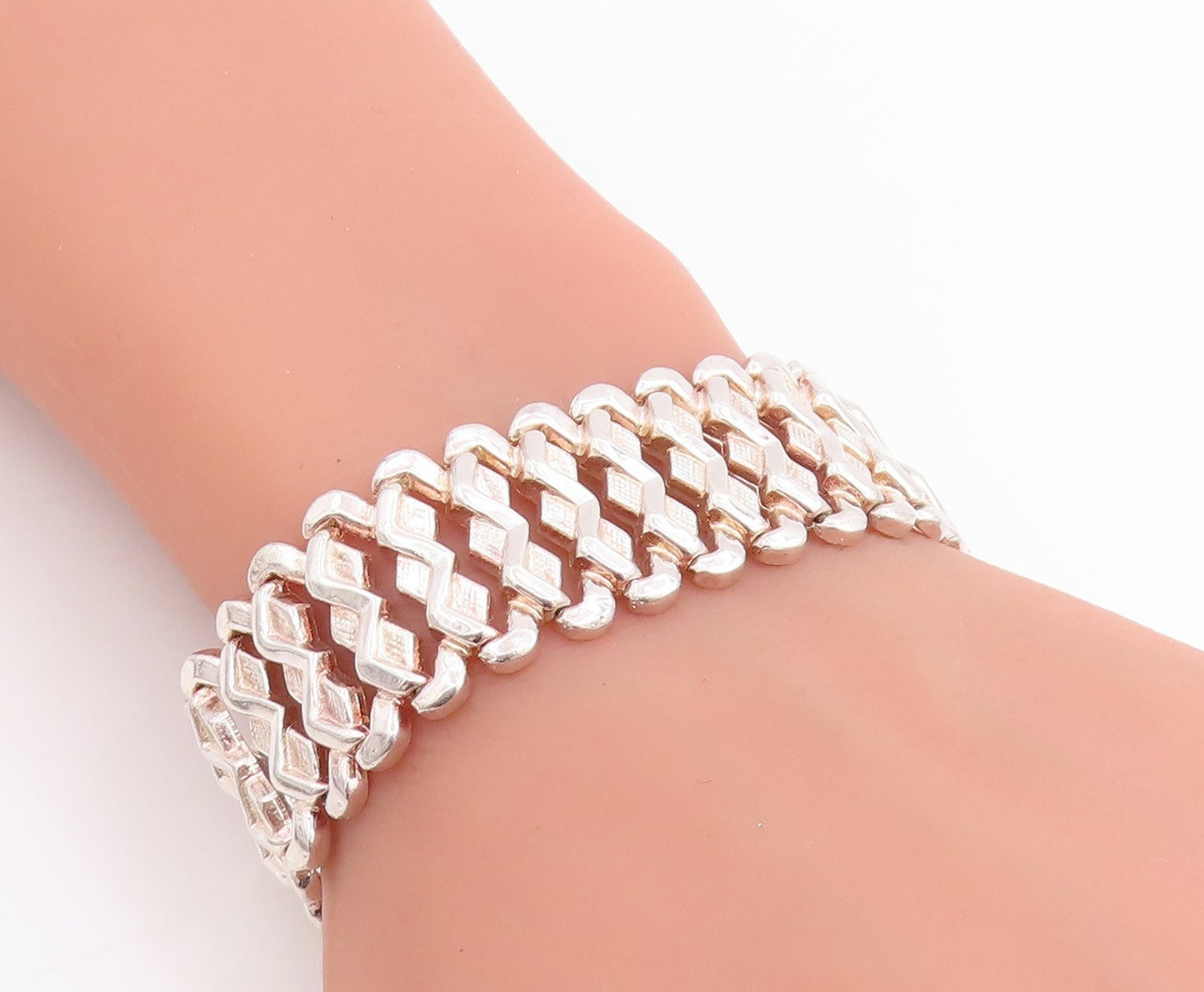 925 Sterling Silver Vintage Bracelet Classic Woven Geometric Ladder Link BT11822
