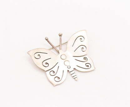 925 Sterling Silver Vintage Brooch Pin Solid Swirly Carved Butterfly  BP10834