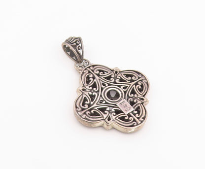 925 Sterling Silver Vintage Pendant Gothic Hearts Scrollwork Holy Cross  PT26388