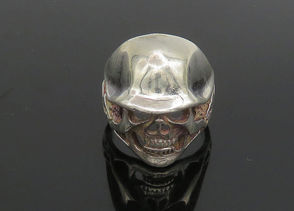 925 Sterling Silver  Vintage Shiny Skeleton Head Biker Ring Sz 9.5  RG23329