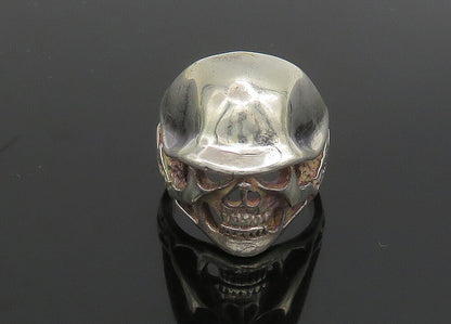 925 Sterling Silver  Vintage Shiny Skeleton Head Biker Ring Sz 9.5  RG23329