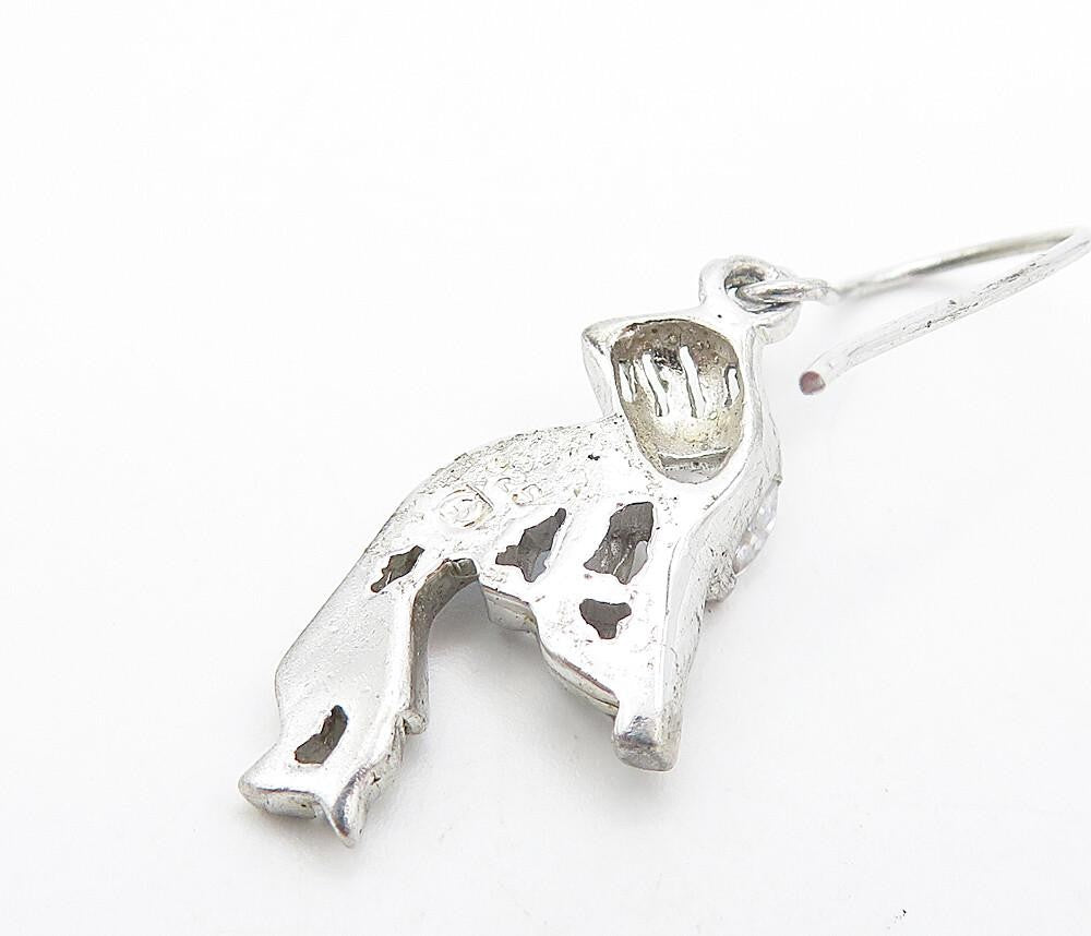 925 Sterling Silver  Fire Opal & Cubic Zirconia Kokopelli Drop Earrings EG3497