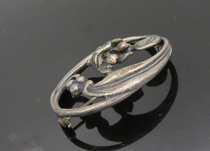 925 Sterling Silver  Vintage Antique Floral Swirl Oval Brooch Pin  BP7986