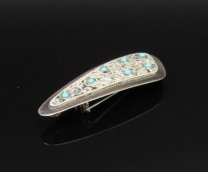 ISRAEL 925 Silver  Vintage Twisted Rope Spirals Turquoise Brooch Pin  BP9810