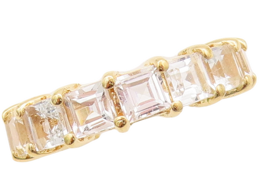 925 Sterling Silver Vintage Ring Gold Plated Square Cut 360 CZ Band Sz 6 RG29573