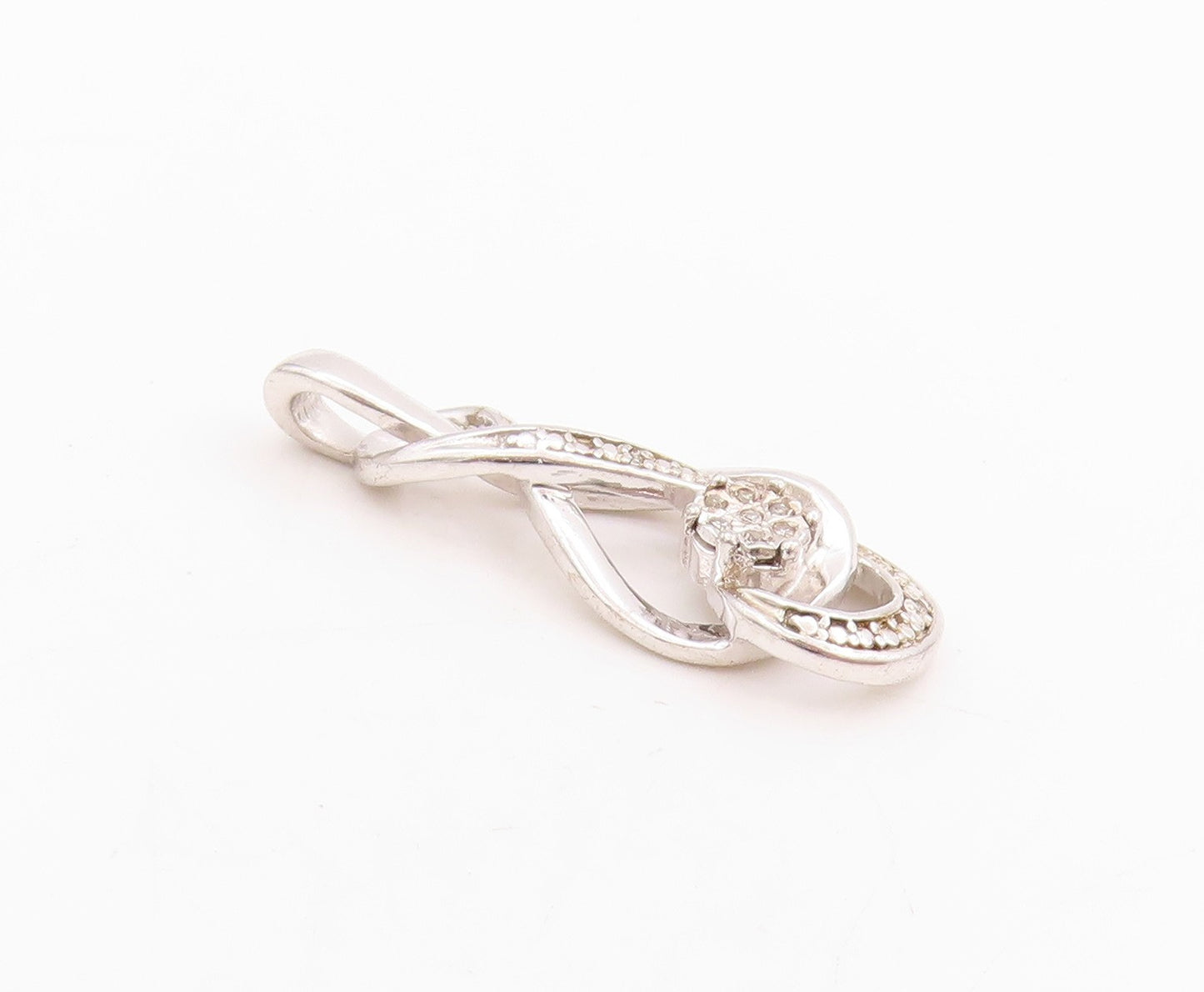 925 Sterling Silver Vintage Pendant Real Diamonds Floral Musical Note  PT24660