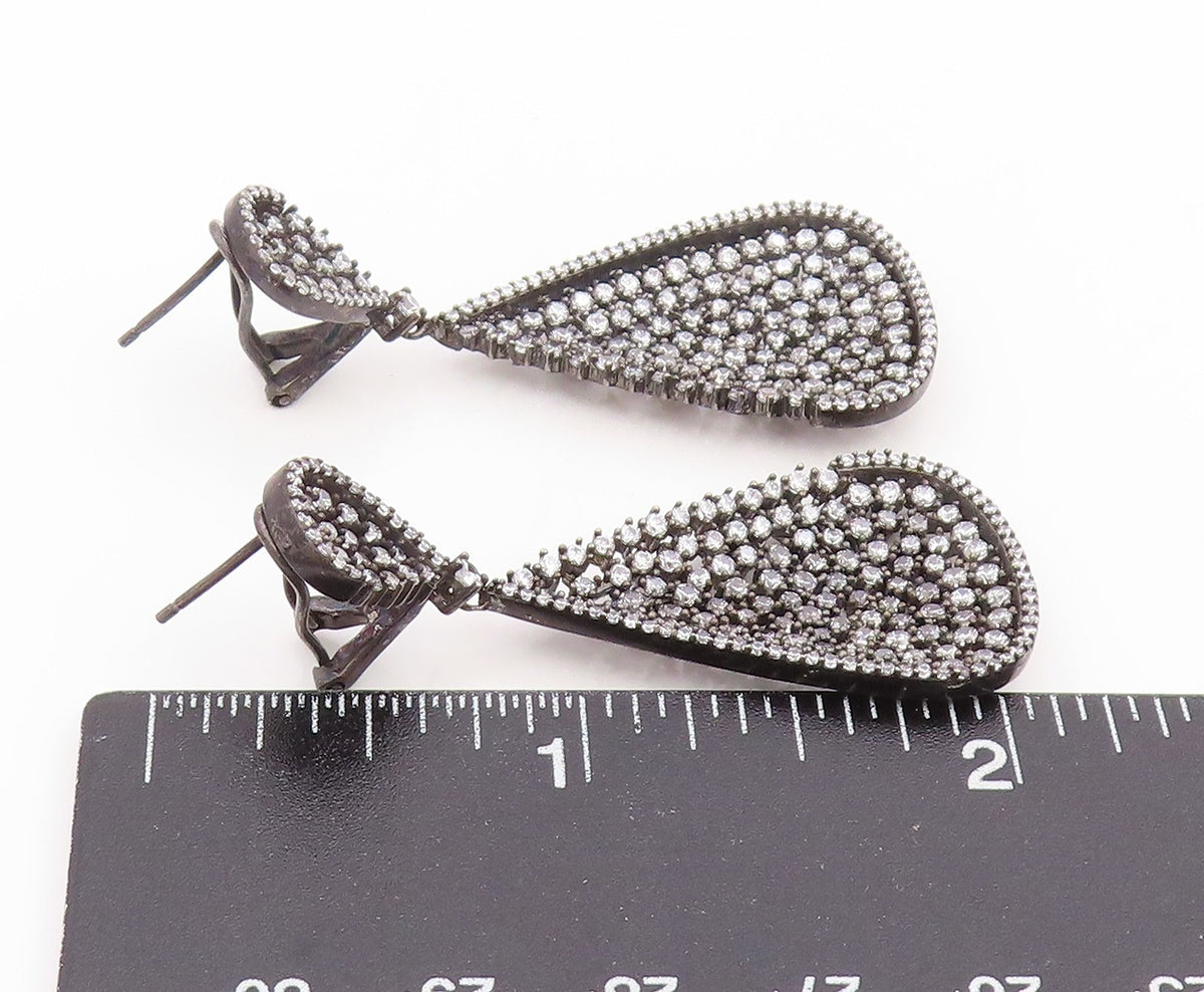 925 Sterling Silver Vintage Earrings Cluster CZ Pave Elegant Teardrop  EG14023