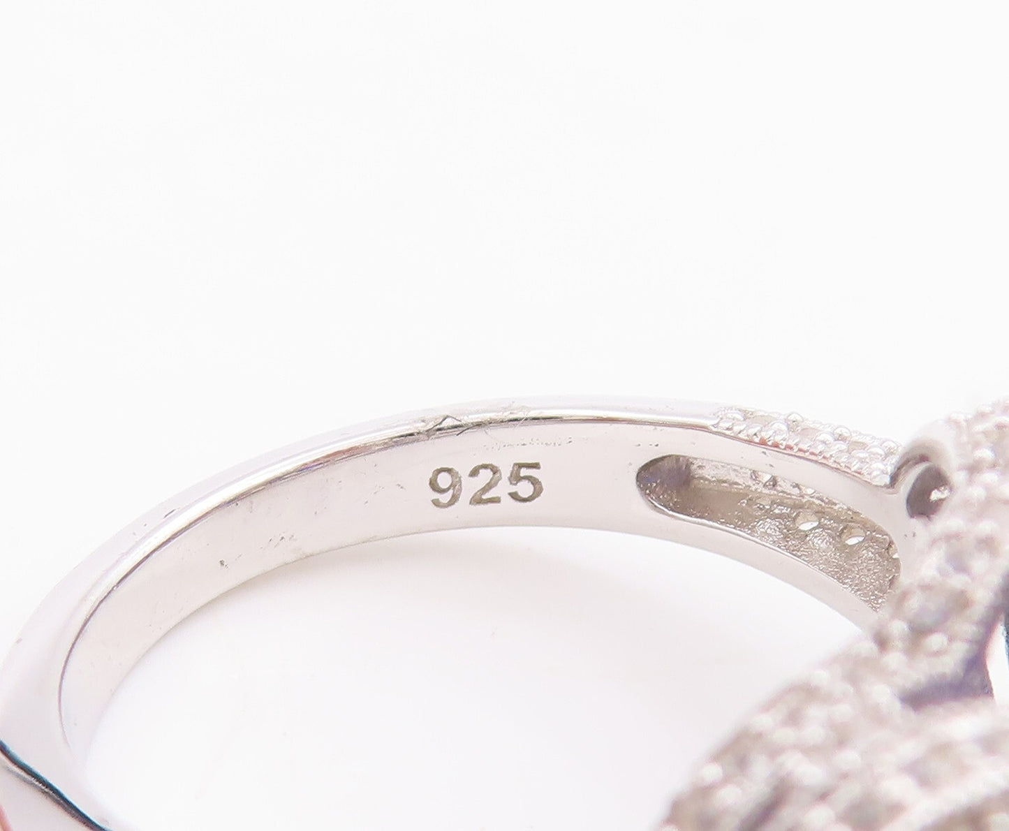 925 Sterling Silver Vintage Ring Tanzanite Halo White Sapphire  Sz 7.5  RG29043