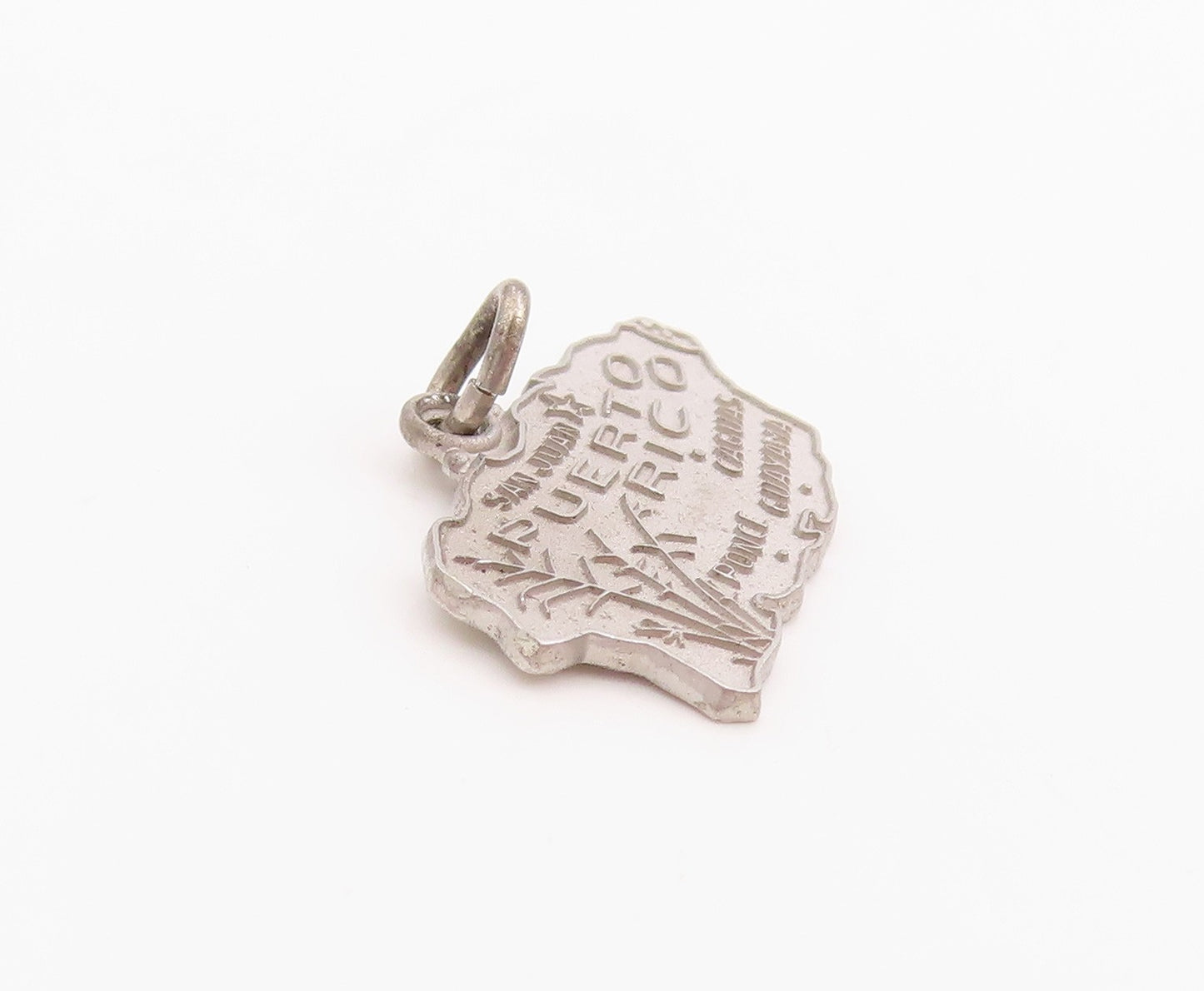 925 Sterling Silver Vintage Pendant Puerto Rica Island State Map Charm  PT24984