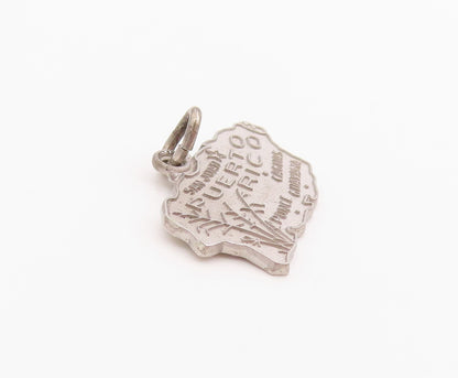 925 Sterling Silver Vintage Pendant Puerto Rica Island State Map Charm  PT24984