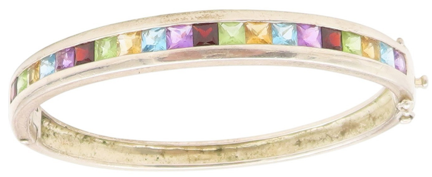 925 Sterling Silver Vintage Bracelet Multi Gemstone Channel Set Bangle  BT11660