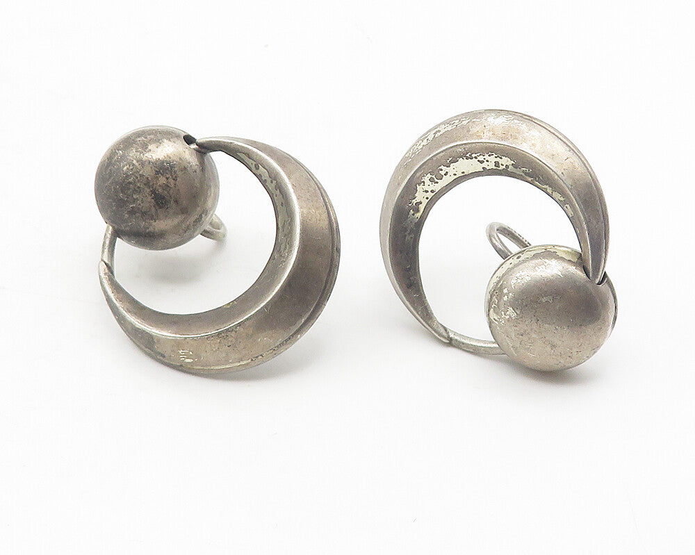 925 Sterling Silver  Vintage Dark Tone Round Non Pierce Drop Earrings  EG5972
