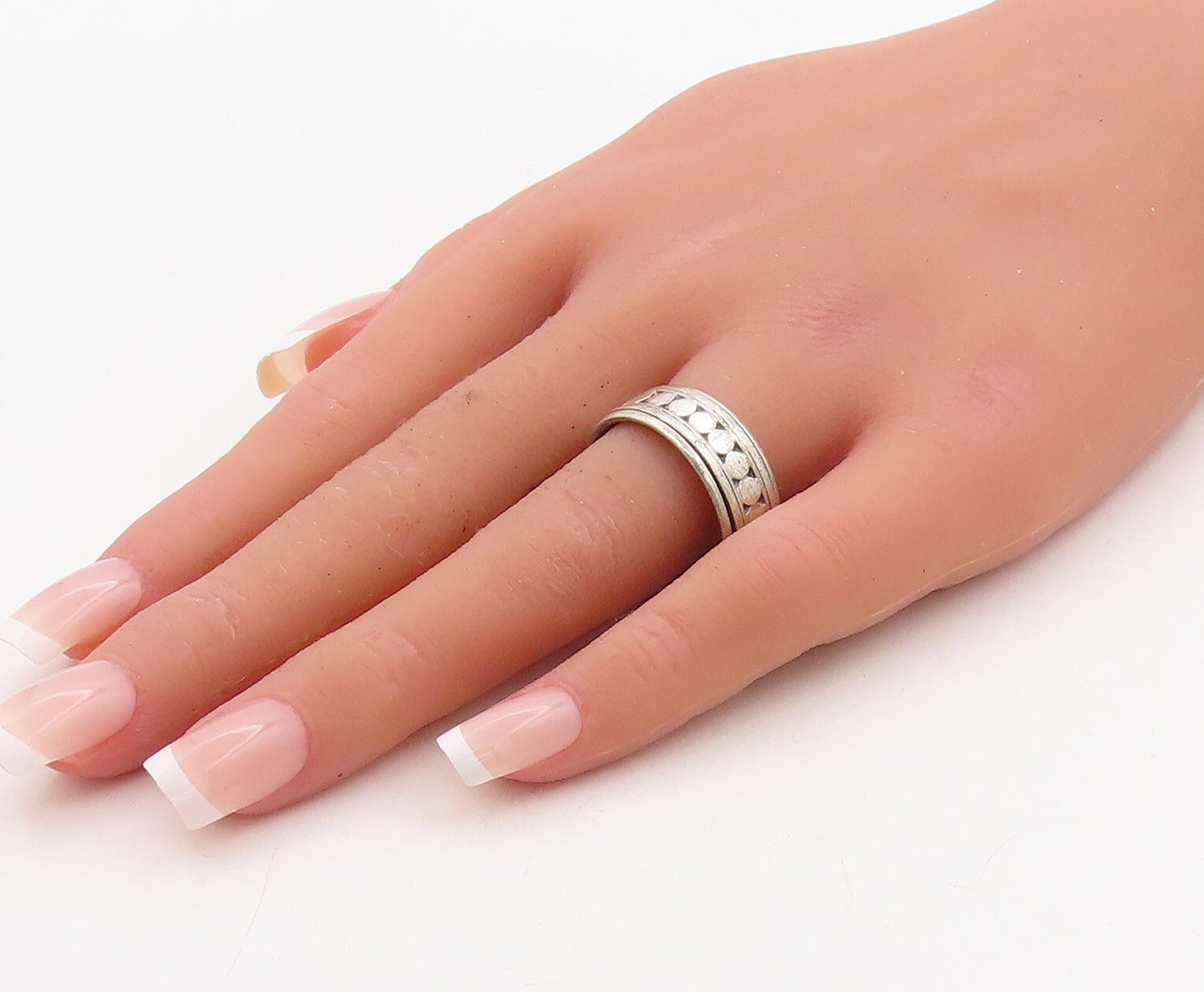 925 Sterling Silver Vintage Ring Solid Round Design Carved  Sz 12  RG31697