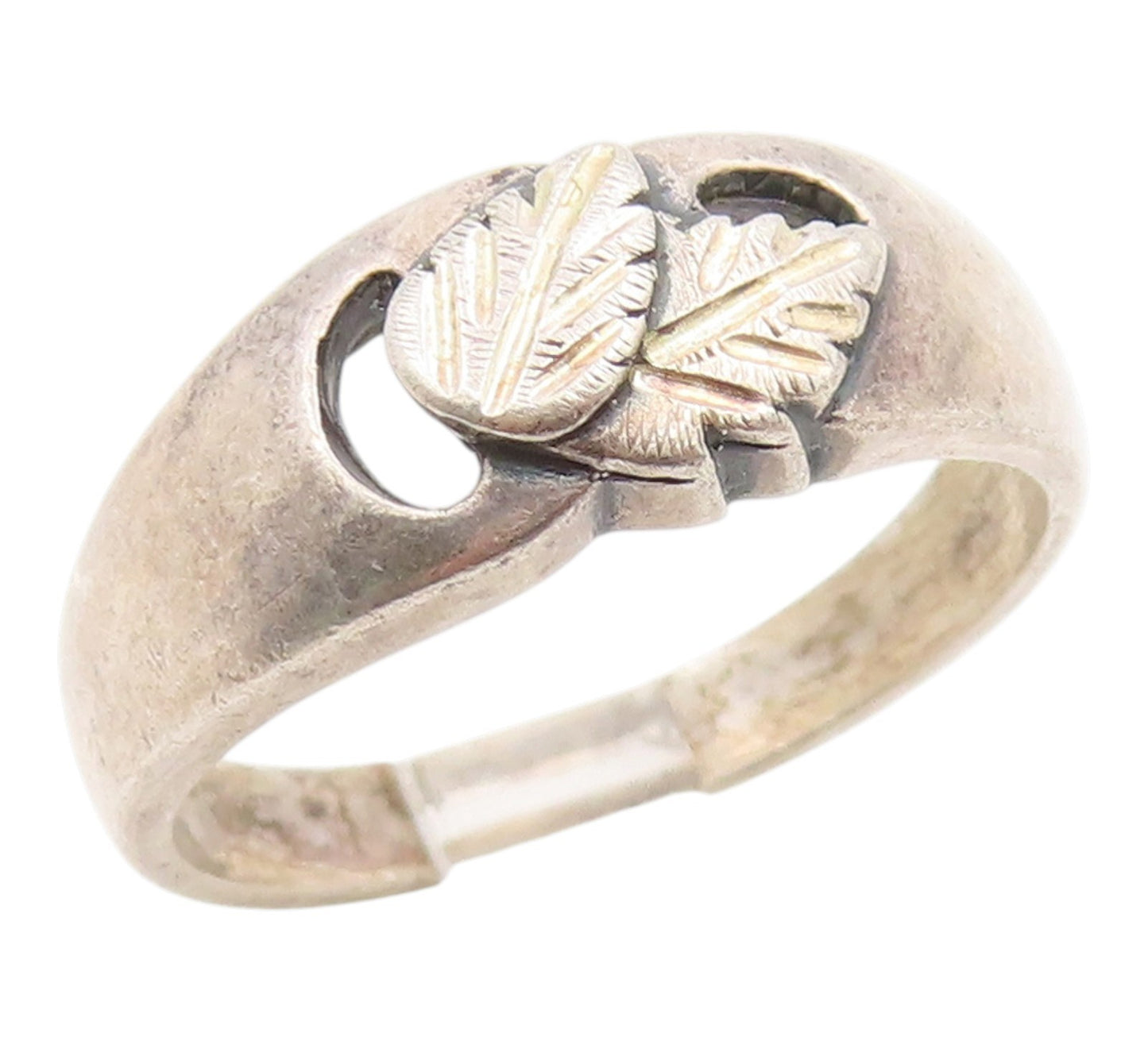 925 Sterling Silver Vintage Ring Etched Double Leaf Botanical Band Sz 9 RG36219