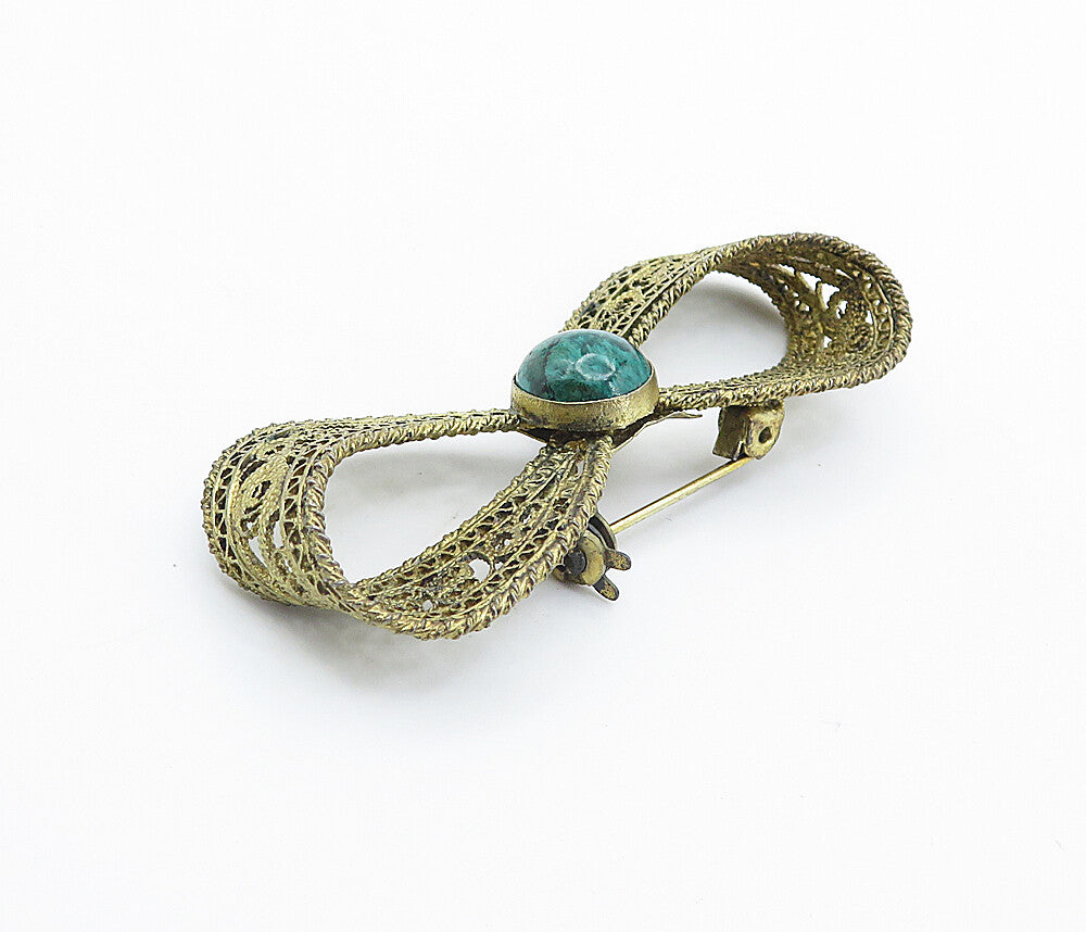 ISRAEL 925 Sterling Silver  Vintage Eilat Filigree Bow Tie Brooch Pin  BP2939