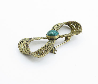ISRAEL 925 Sterling Silver  Vintage Eilat Filigree Bow Tie Brooch Pin  BP2939