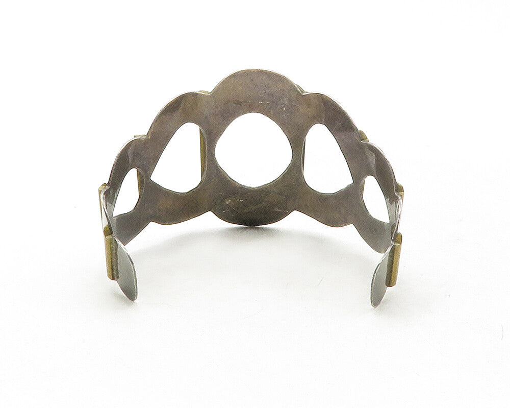 MEXICO 925 Sterling Silver  Vintage Two Tone Design Cuff Bracelet  BT4822