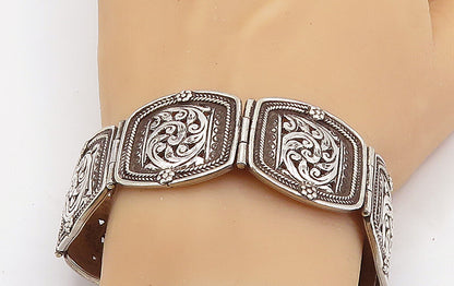 925 Sterling Silver  Vintage Antique Floral Swirl Wheat Chain Bracelet  BT2908