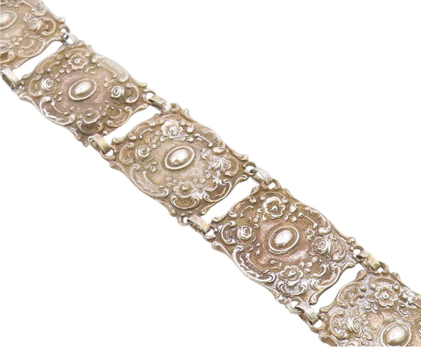 925 Sterling Silver Vintage Bracelet GERMANY Antique Scroll Panel Link BT11947