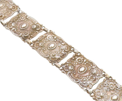 925 Sterling Silver Vintage Bracelet GERMANY Antique Scroll Panel Link BT11947