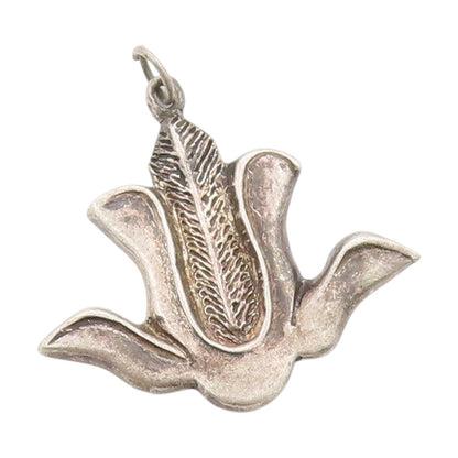 925 Sterling Silver Vintage Pendant Etched Blooming Lotus Floral Charm  PT25030