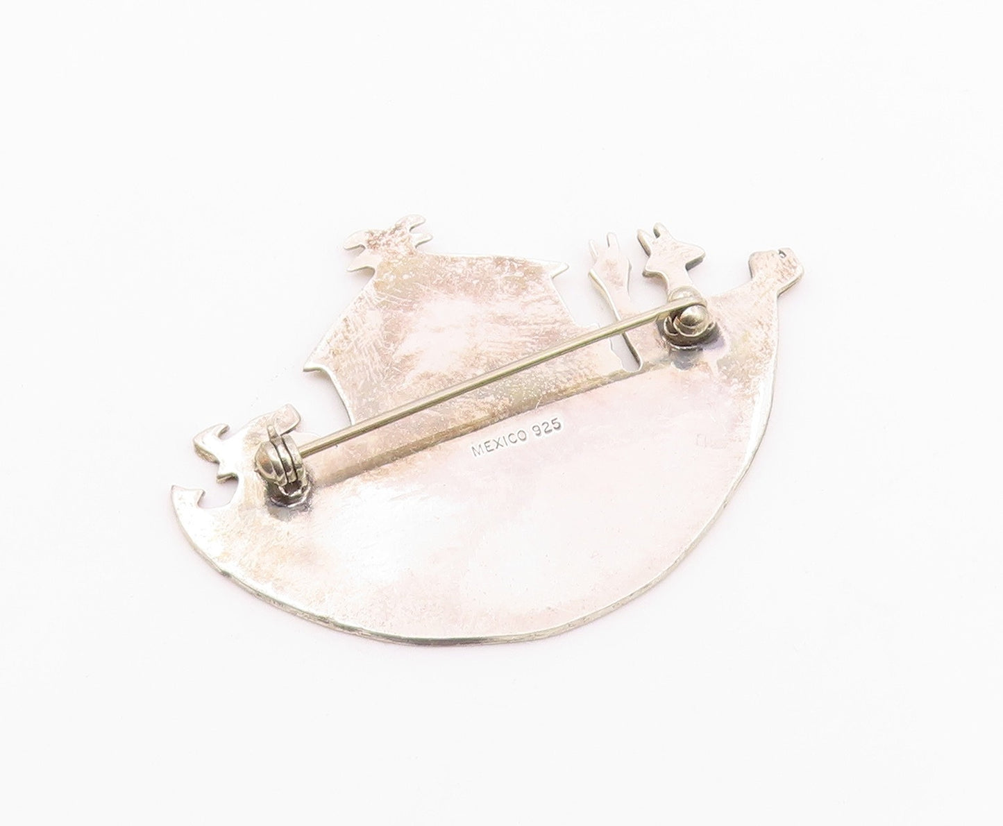 MEXICO 925 Sterling Silver  Vintage Noah's Arc Oxidized Brooch Pin  BP5040