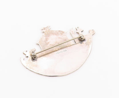MEXICO 925 Sterling Silver  Vintage Noah's Arc Oxidized Brooch Pin  BP5040