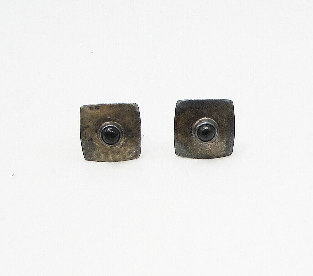 MEXICO 925 Sterling Silver  Vintage Onyx Hammered Men's Cuff Links  TR1023