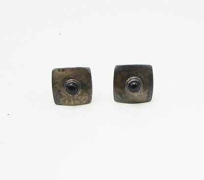 MEXICO 925 Sterling Silver  Vintage Onyx Hammered Men's Cuff Links  TR1023