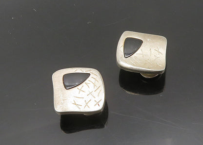 925 Sterling Silver  Vintage Black Onyx Etched Non Pierce Earrings  EG9797