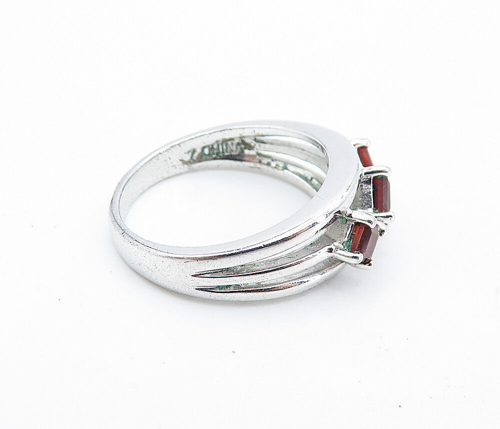 ROSS SIMON 925 Silver  Red Topaz 3 Stone Shiny Split Band Ring Sz 7  RG6999