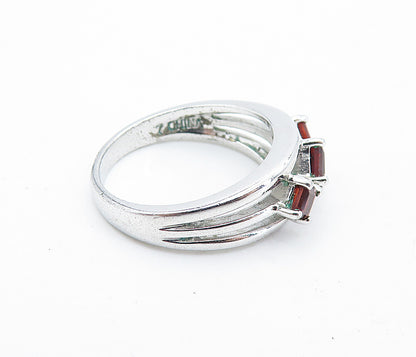 ROSS SIMON 925 Silver  Red Topaz 3 Stone Shiny Split Band Ring Sz 7  RG6999