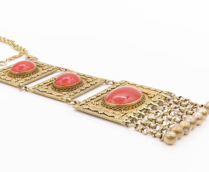 925 Sterling Silver Vintage Necklace ISRAEL Gold Plated Carnelian Drop  NE4598