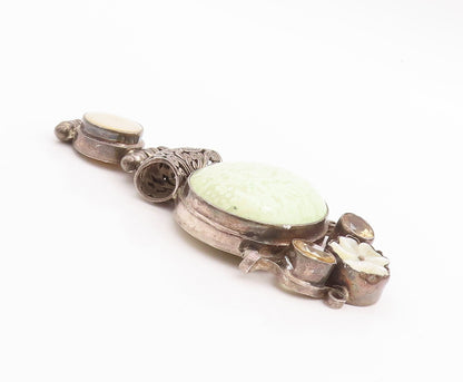 925 Sterling Silver Vintage Pendant Heavy Floral Large Gemstones   PT23351