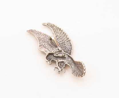 925 Sterling Silver  Vintage Shiny Diamond Cut Flying Eagle Pendant  PT19714